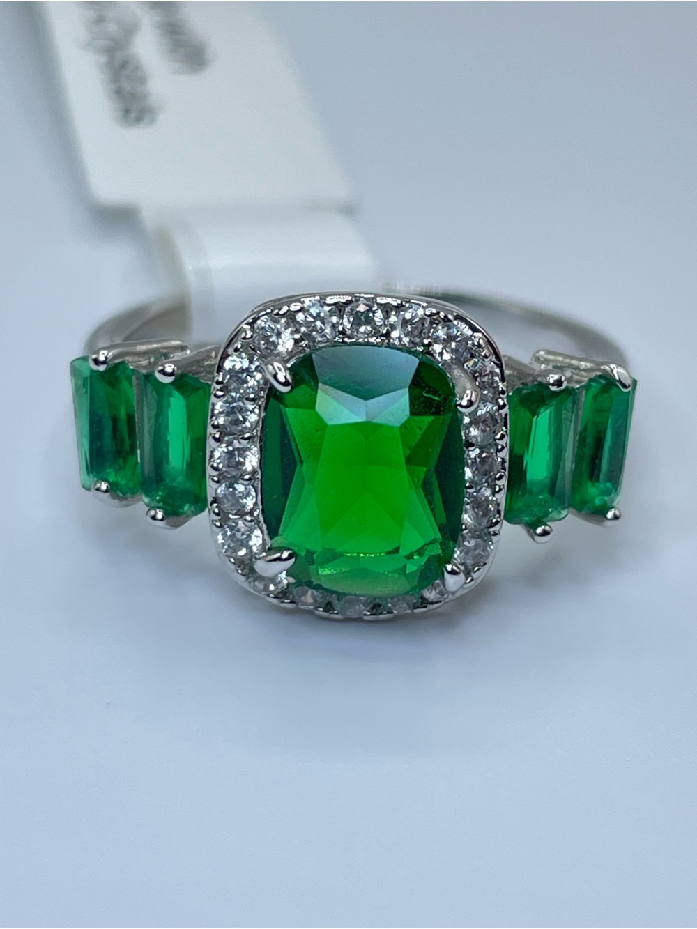 Swarovski Crystal Elements Green Crystal Halo Art Deco Vintage Ring Sz 8